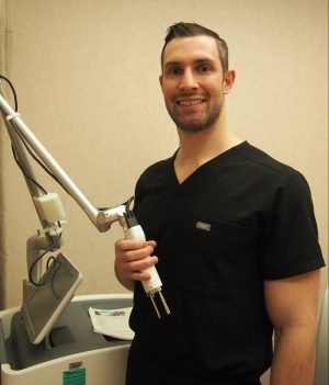 Dr. Dan Callaghan doing research on sound safety on laser