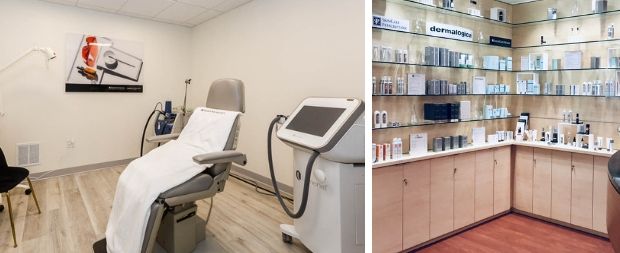 A treatment room and our SkinCare Boutique