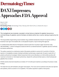 Screenshot of Dermatology Times article on DAXI neuromodulator