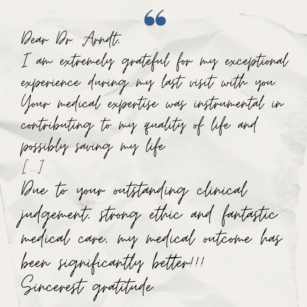 Heartwarming note from Dr. Arndt's patient