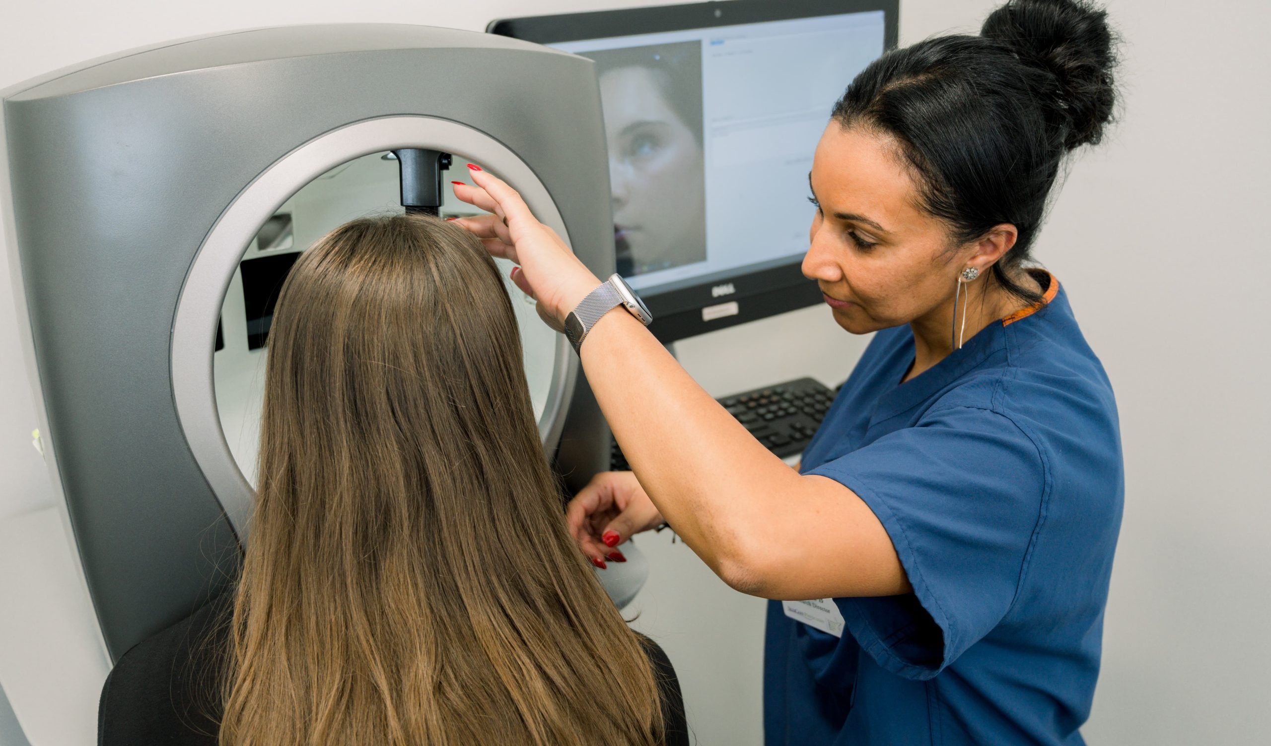 Volunteer participating in a study at SkinCare Research