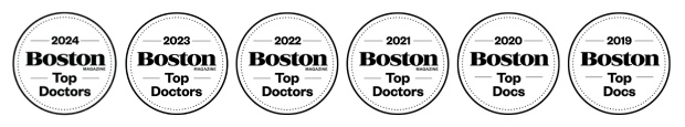 Boston Magazine's Top Doctors logos from 2019 to 2024
